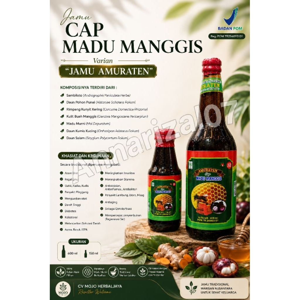 Jamu Amuraten Cap Madu Manggis 600 ml BPOM