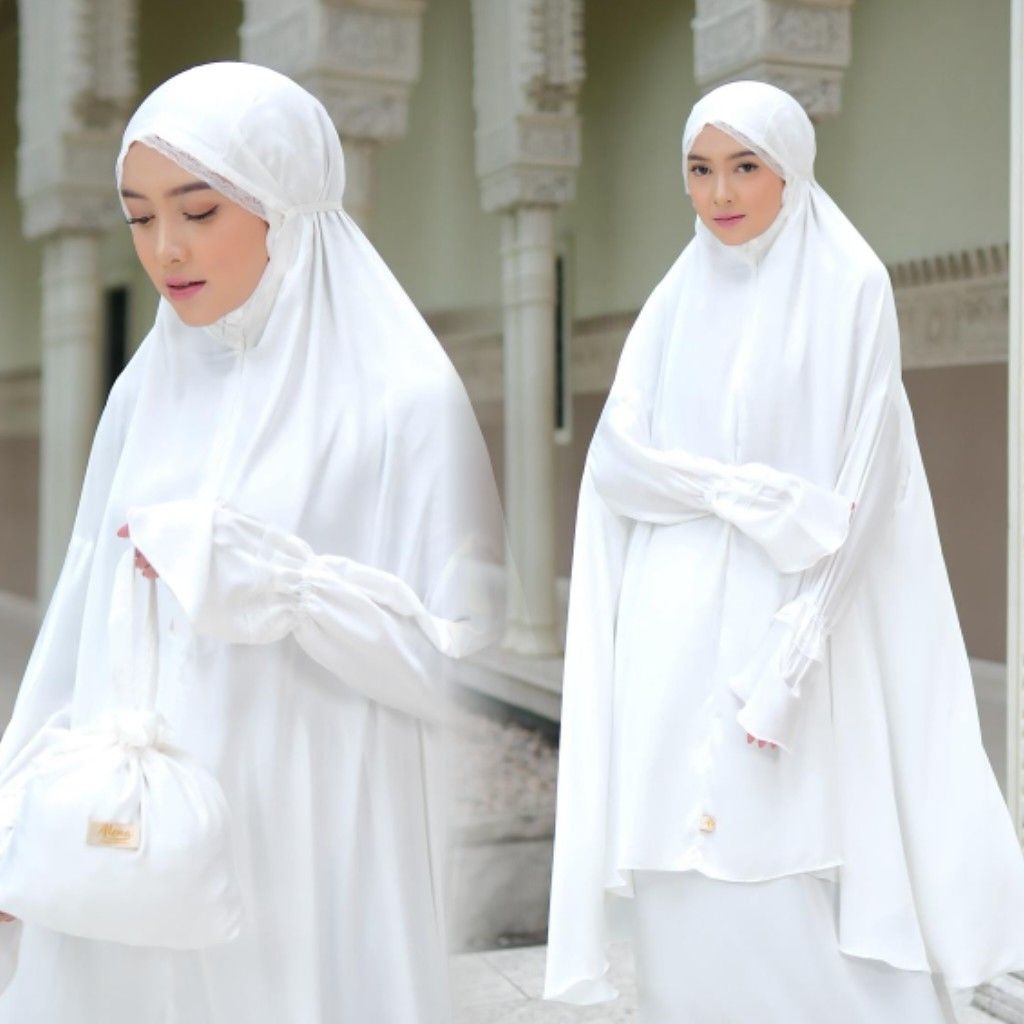 ALENA MUKENA UMROH SERIES MUKENA TANGAN POLOS PUTIH HITAM IUMBO ARMANI SILK PREMIUM