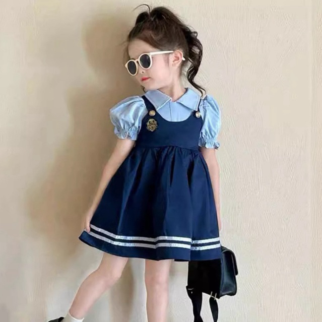 DRESS SEKOLAH ANAK KOREA BAJU ANAK PEREMPUAN TERUSAN ROK SERAGAM KOREA