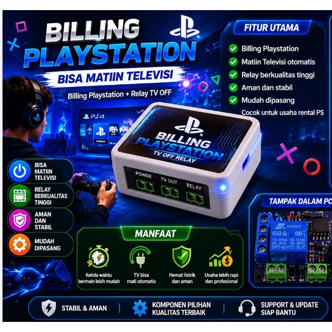 Billing PlayStation Otomatis Bisa Matikan TV + Relay PCB | Cocok Rental PS & Game Center