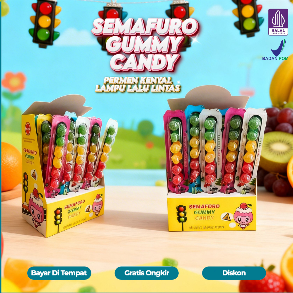 Permen Jelly Gummy Semafuro Bentuk Lampu Merah Rasa Buah / Cemilan Lebaran Permen Kenyal Manis