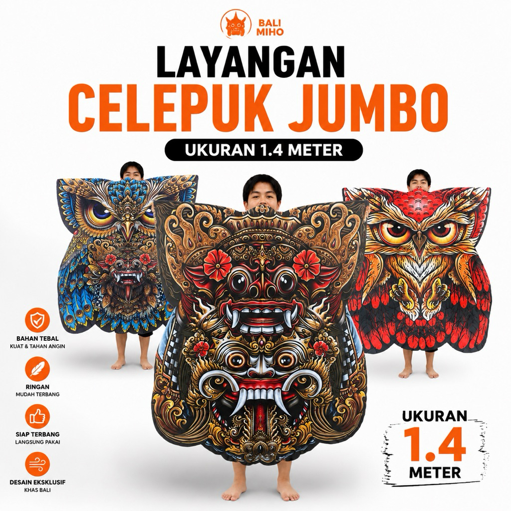 Layangan  Celepuk Print Jumbo - Layangan Celepuk 1,4 meter - Layangan Burung Hantu - Layangan Lipat 