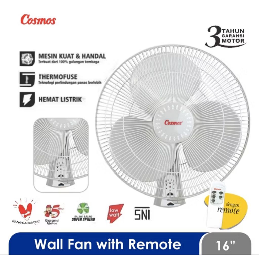 Kipas wall fan Cosmos Remote 16-WFGR/Kipas dinding Cosmos remote 16-WFCR