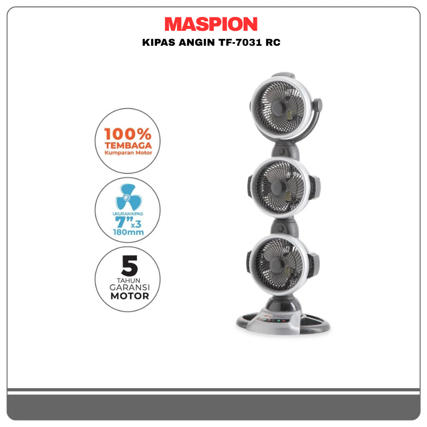 MASPION Kipas Angin TF-7031 RC Tower Fan 7 Inch Remote Control Garansi Resmi Hemat Listrik