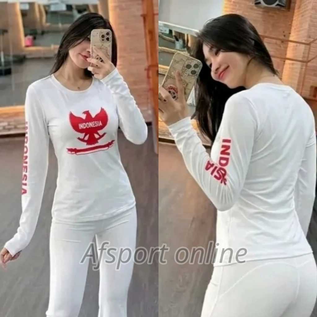 ATASAN SAJA baju senam garuda merah putih tangan panjang olahraga senam zumba aerobik fitness gym