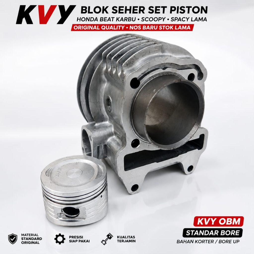 Blok Seher Set Piston Honda Beat Karbu Scoopy Spacy Lama KVY OBM Original Quality NOS Baru Stok Lama