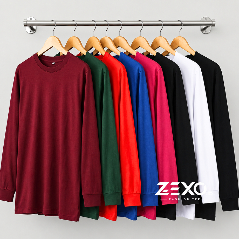 KAOS POLOS PANJANG COTTON COMBED PREMIUM - KAOS LENGAN PANJANG PRIA WANITA ROUND NECK REGULER FIT