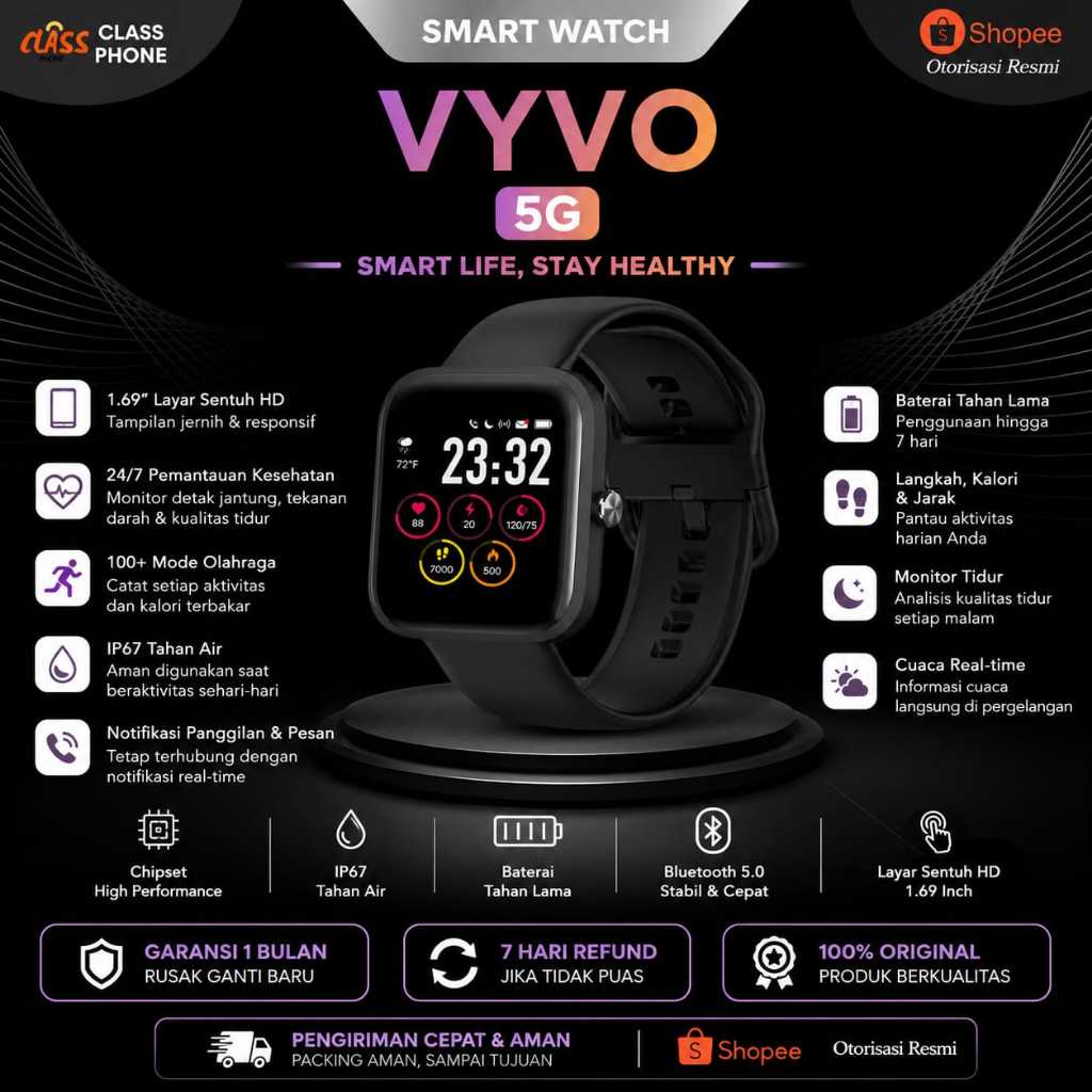 VIVO Smartwatch AMOLED Display GPS Waterproof Bluetooth Call Smartwatch wanita pria wireless
