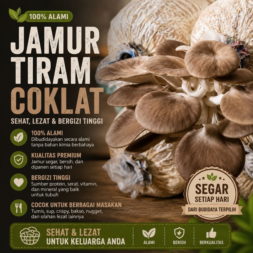 250 Gr JAMUR TIRAM COKLAT / JAMUR TIRAM COKLAT ORGANIK