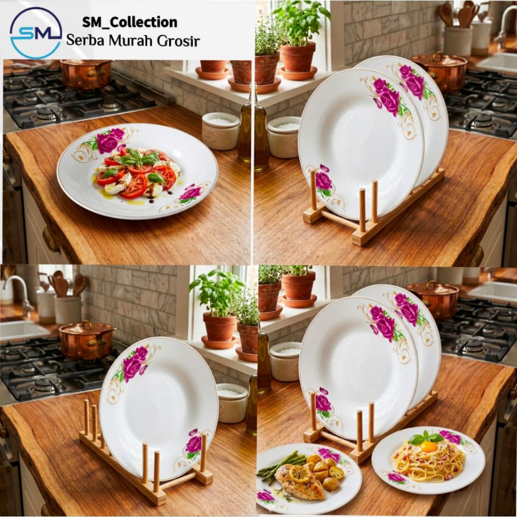 piring makan keramik/piring kaca bening/piring ceramic estetik/dinner plate/piring dinasty 8 bunga k