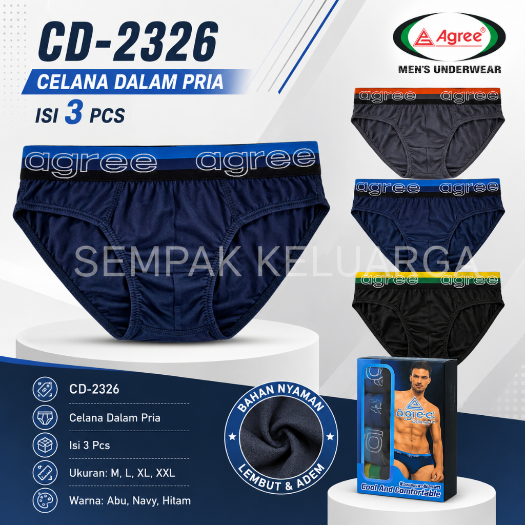 ISI 3Pcs Celana Dalam CD PRIA AGREE 2326 M-XXL