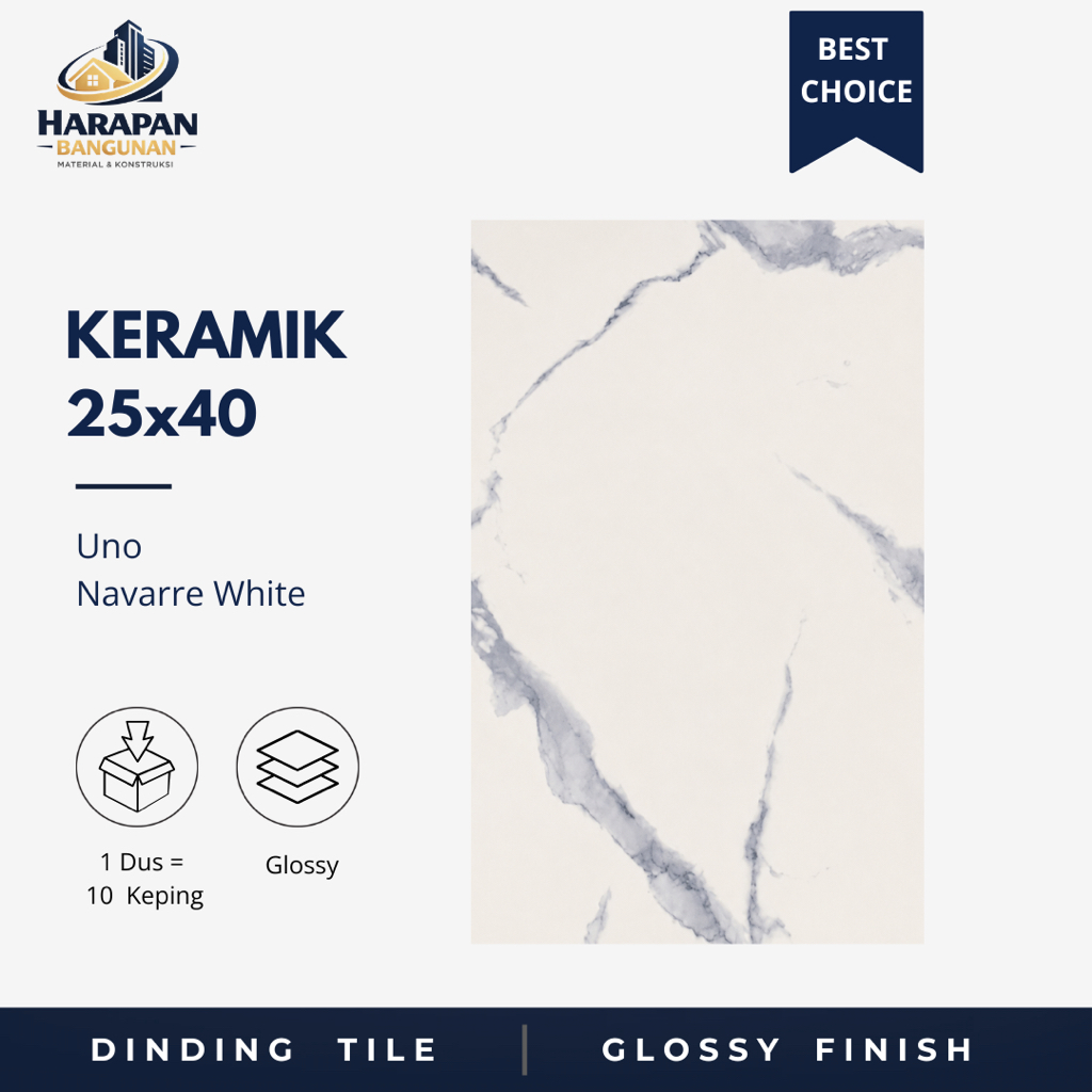 Keramik Dinding Kamar Mandi 25x40 Uno Navarre White Keramik Glossy Putih Biru 25 x 40