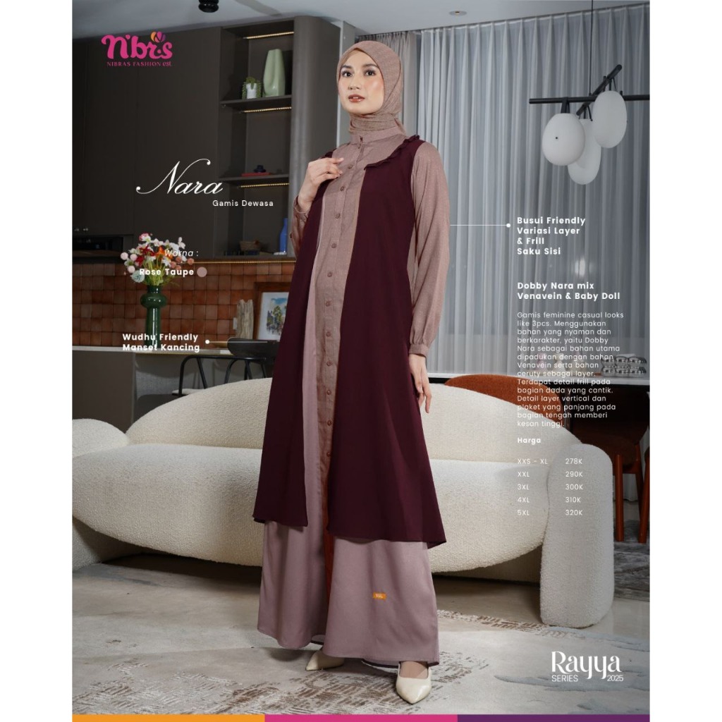 NARA GAMIS ROSE TAUPE / GAMIS NIBRAS SPESIAL SALE / NARA GAMIS ROSE TAUPE