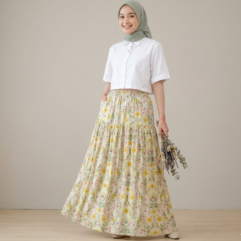 ROK MOTIF BUNGA/FLORAL SKIRT ROK BUNGA VIRAL/ROK PANJANG WANITA