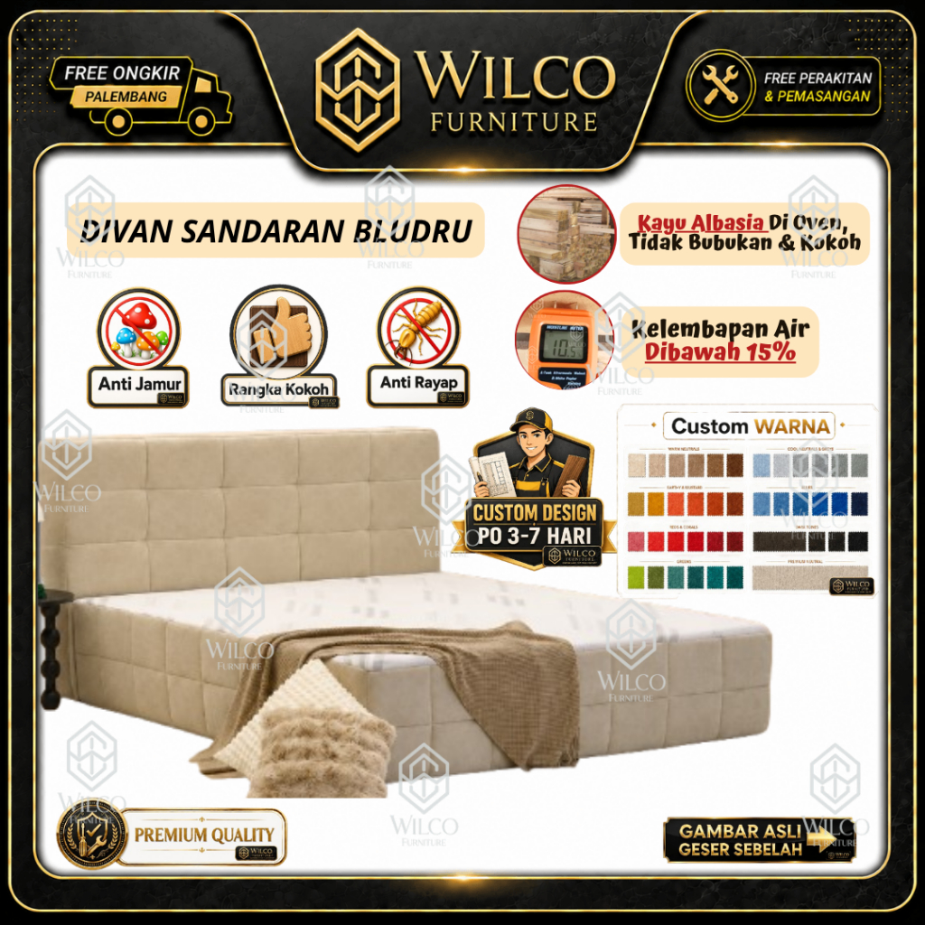 Divan Sandaran Custom Bludru | Divan Sandaran Mewah Bahan Bludru