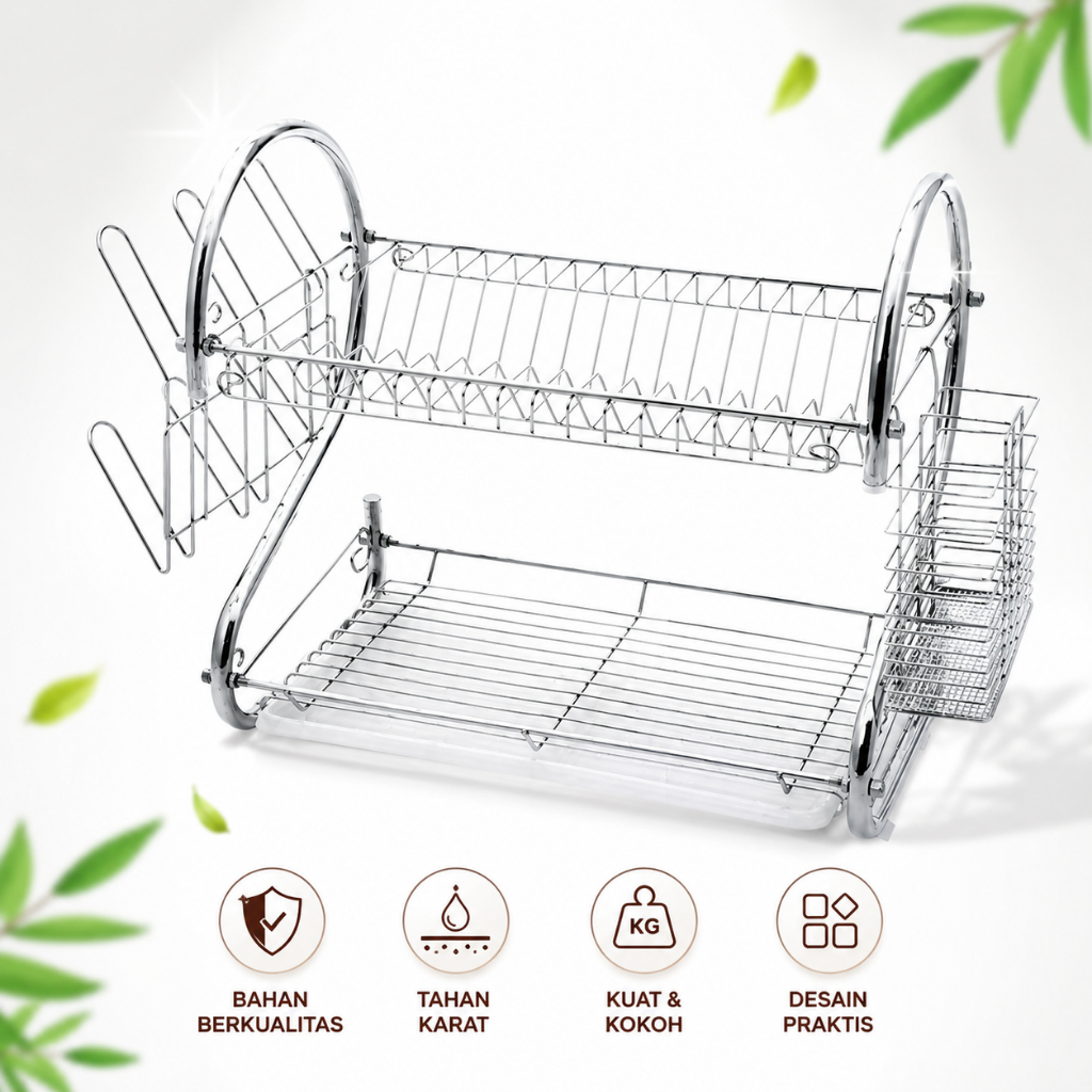 Rak Piring 2 Susun Rak Piring Estetik Rak Piring Kecil Dapur Stainless Steel