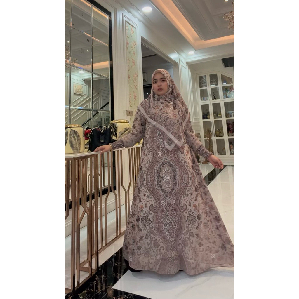 Gamis Hijab Voal Printing Latteby Eldeena syari