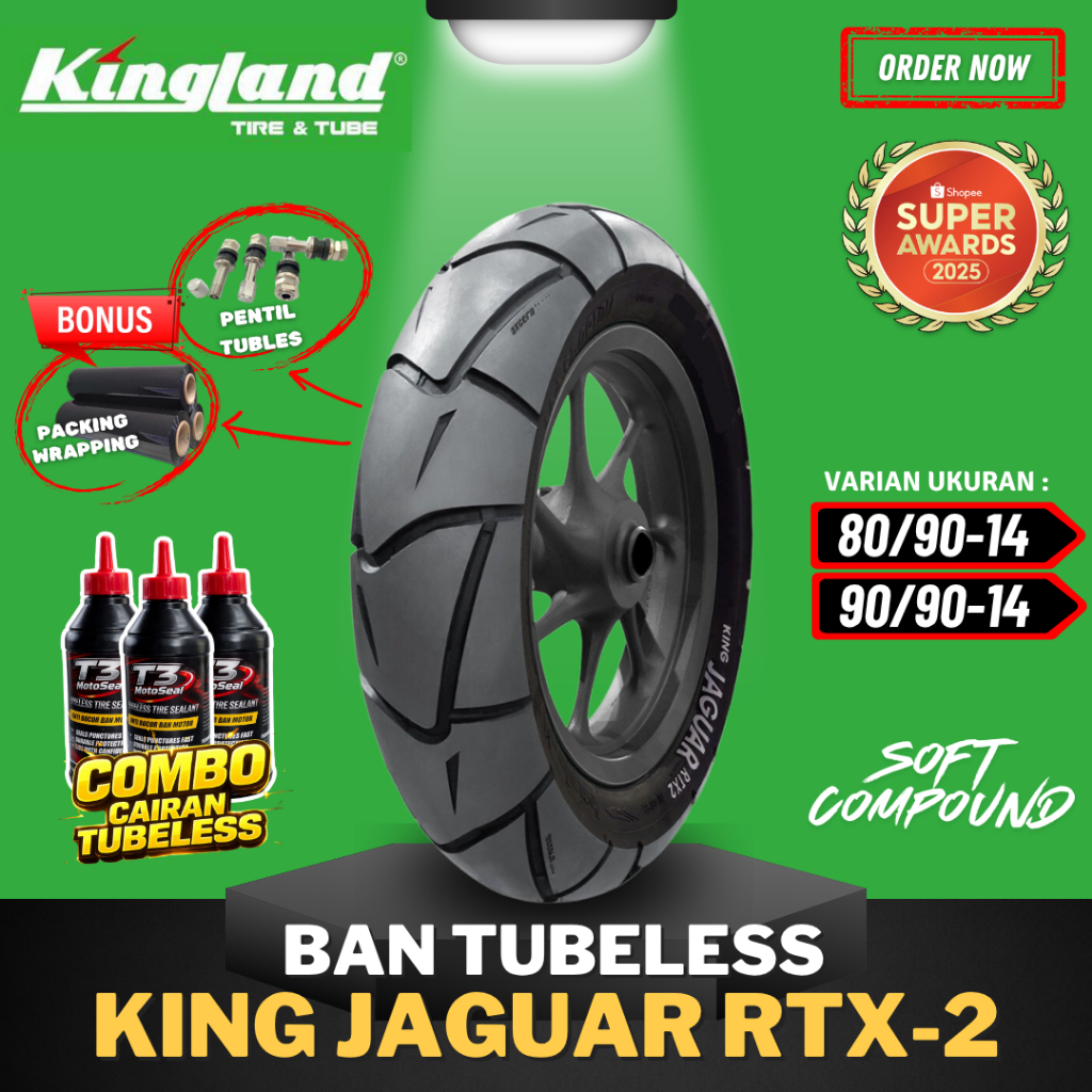 [READY COD] BAN KINGLAND KING JAGUAR RTX 2 TUBELESS / ( 80/90-14 / 90/90-14 ) RING 14 BAN MOTOR MATI