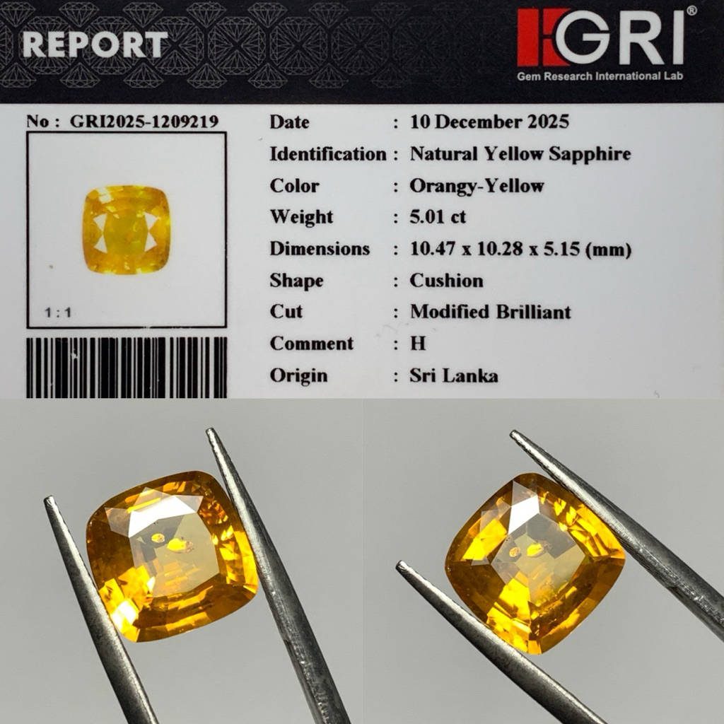 Natural Yellow sapphire Srilanka lengkap memo GRI