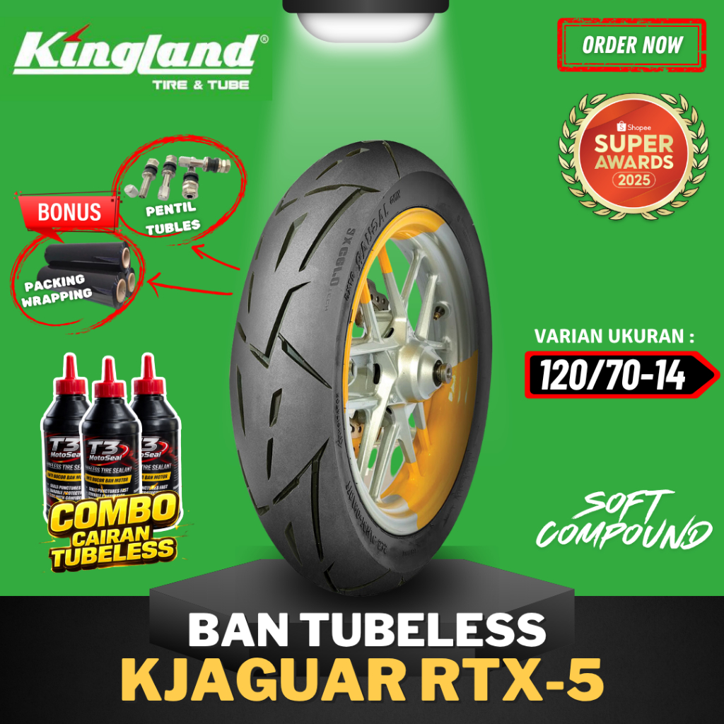[READY COD] BAN KINGLAND PREMIUM KJ RTX5 RING 14 TUBLES ( 120/70-14 ) TUBELESS SOFT COMPOUND / KINGL