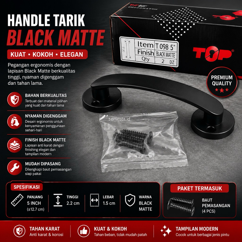 Handle Tarikan Laci TOP 098 Black/Hitam | Tarikan Jendela | Tarikan Loker | lemari | Tarikan Lemari 