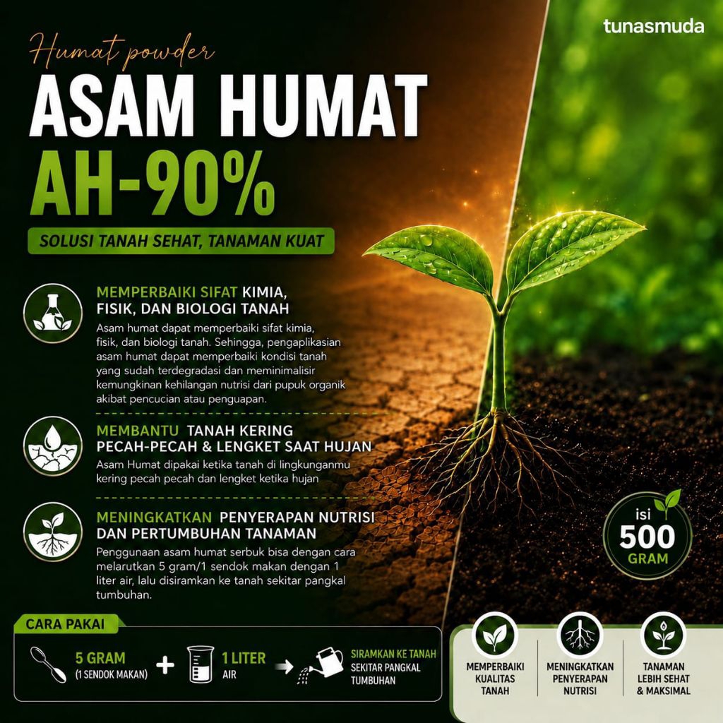 Humat Powder Asam Humat Serbuk 500gram Untuk Kebutuhan Nutrisi Tanah & Tanaman Anda.
