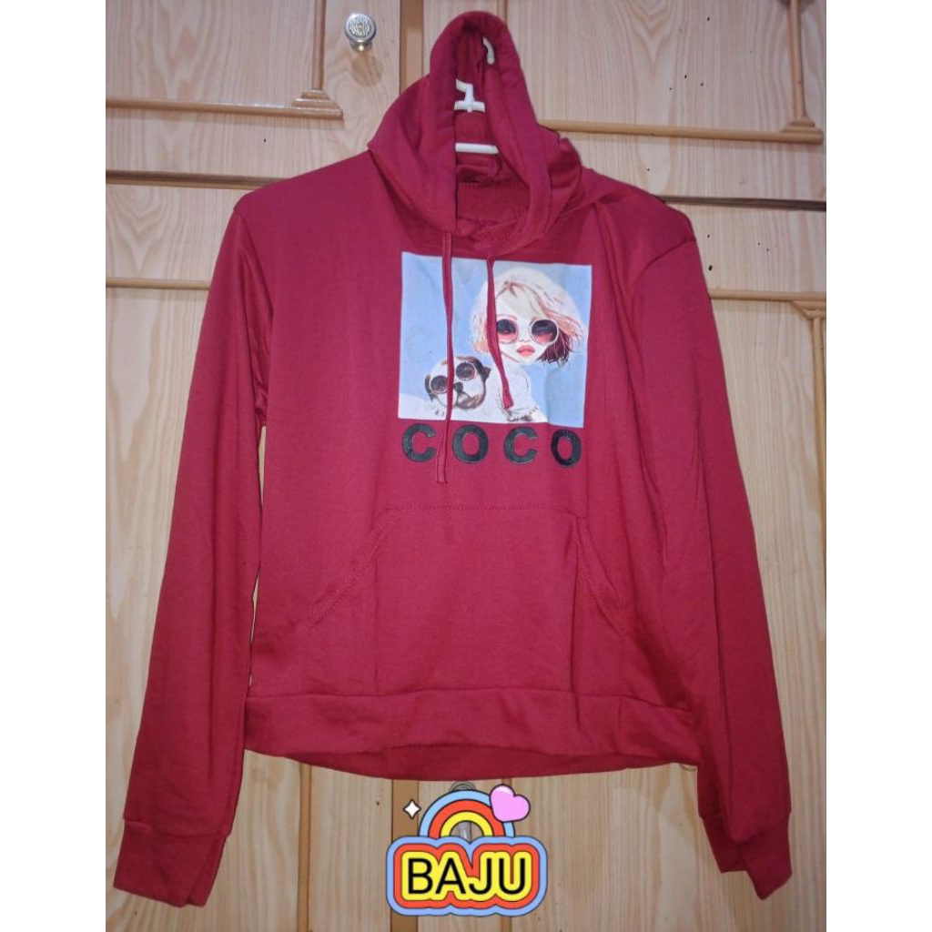 HOODIE SWEATER MERAH MARUN MOTIF COCO