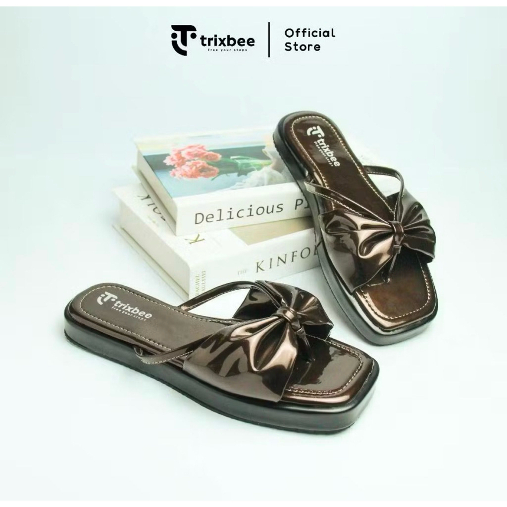 PRELOVED Trixbee Big Size 43 Sandal Wanita Flat Sol Karet Teplek Sandal Cewek Warna Mahogany