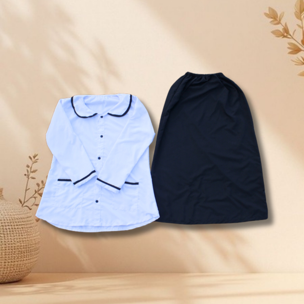 Baju Hitam Putih Anak Perempuan Setelan Atasan Busana Muslim Sekolah TK/SD
