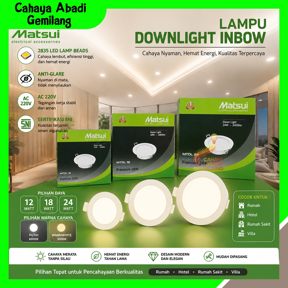 Matsui Lampu Downlight Bulat LED SNI / Lampu Donlet Plafon / Lampu LED Downlight Panel Inbow Tanam C