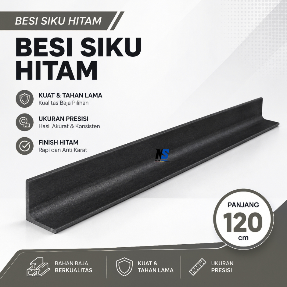 Besi Siku Hitam Besi Hollow Galvanis Baja Panjang 120cm 3x3cm 4x4cm | Kualitas Terbaik, Termurah | K
