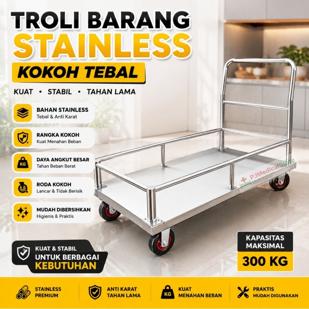 Troli Dorong Barang Costom Jumbo Stainless Steel 201 HL | Troli Dorong Stainless | Troli Barang