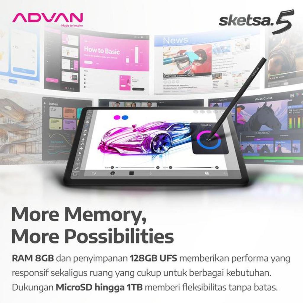 Advan Sketsa 5 Helio G99 RAM 8GB Storage 128GB Android Layar 12" 2K 90Hz - TKDN