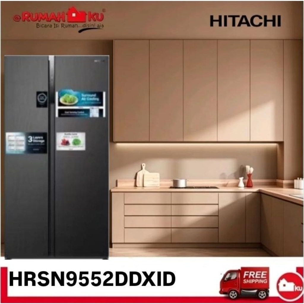 Hitachi Kulkas HRSN9552DDXID / Kulkas Side By Side Black Inverter