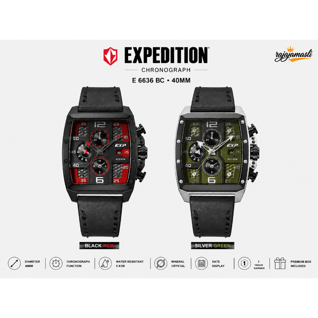 Expedition Chronograph E 6636 BC Jam Tangan Pria Sporty Leather Strap