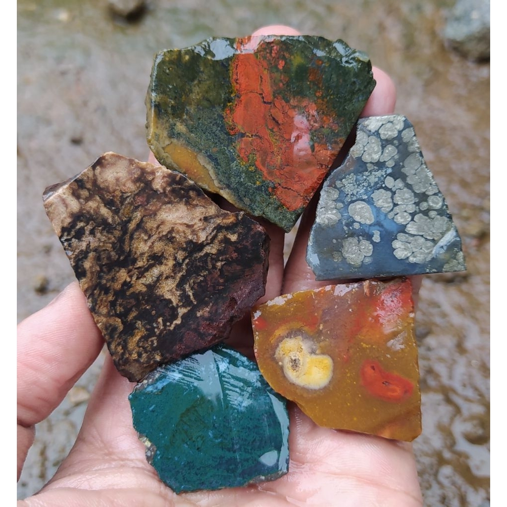 (COD) bahan batu akik lempengan pancawarna garut borongan hemat