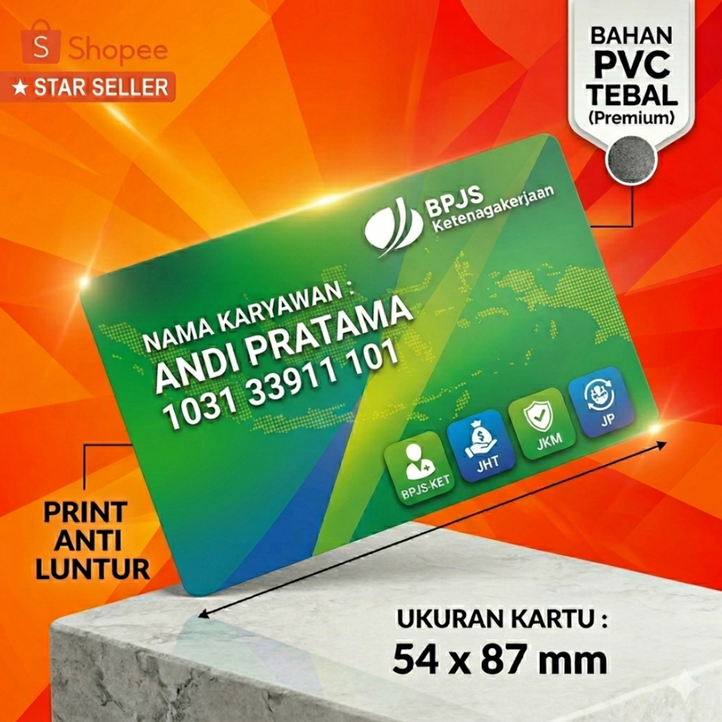 Cetak Kartu BPJS Kesehatan/Ketenagakerjaan PVC Bahan Tebal