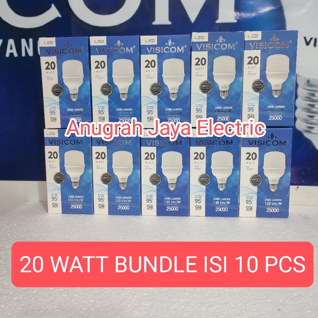Lampu Led VISICOM 20W 20Watt Tabung TBlub - Bundle Isi 10 Pcs