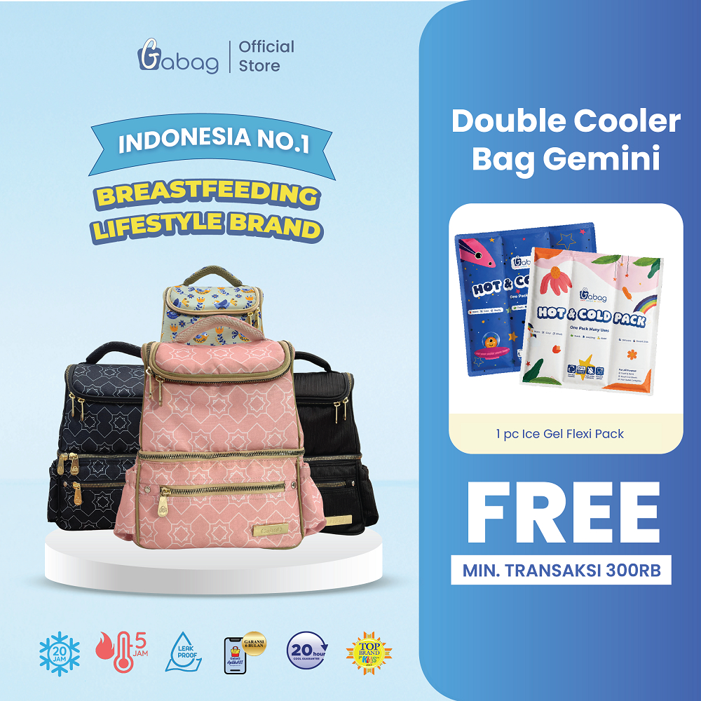 Gabag Cooler Bag GEMINI 2 Sekat | Muat Pompa ASI Besar, Double Cooler Tahan Dingin 24 Jam, Anti Boco