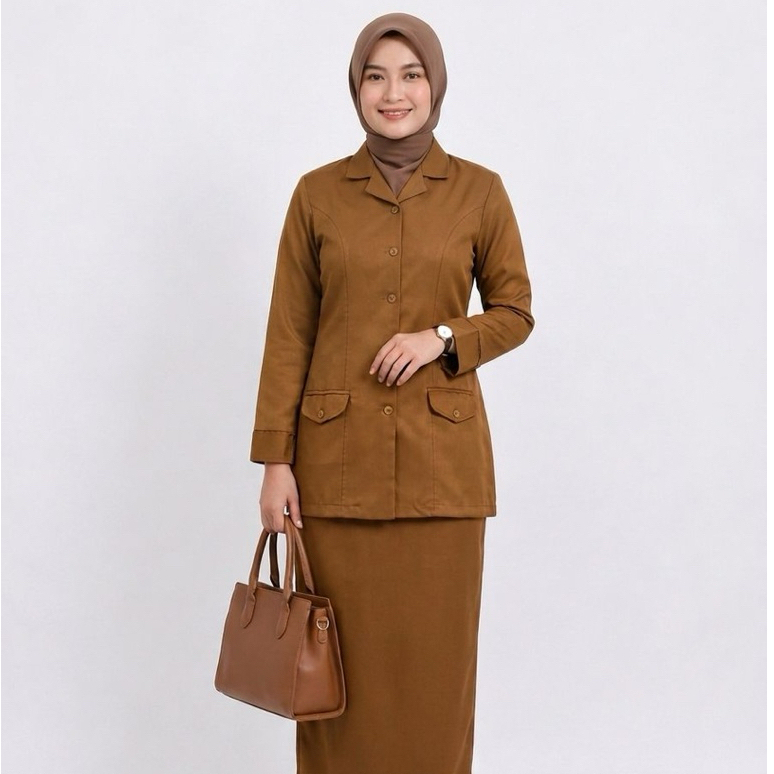 SERAGAM PEMDA WANITA. KEMEJA PEMDA SEMI BLEZER WANITA KHAKI/KEKI. KEMEJA KERJA WANITA