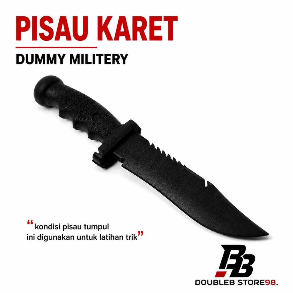 Pisau Karet Dummy Military Hitam Tumpul Untuk Latihan Trik, Pegangan Ergonomis