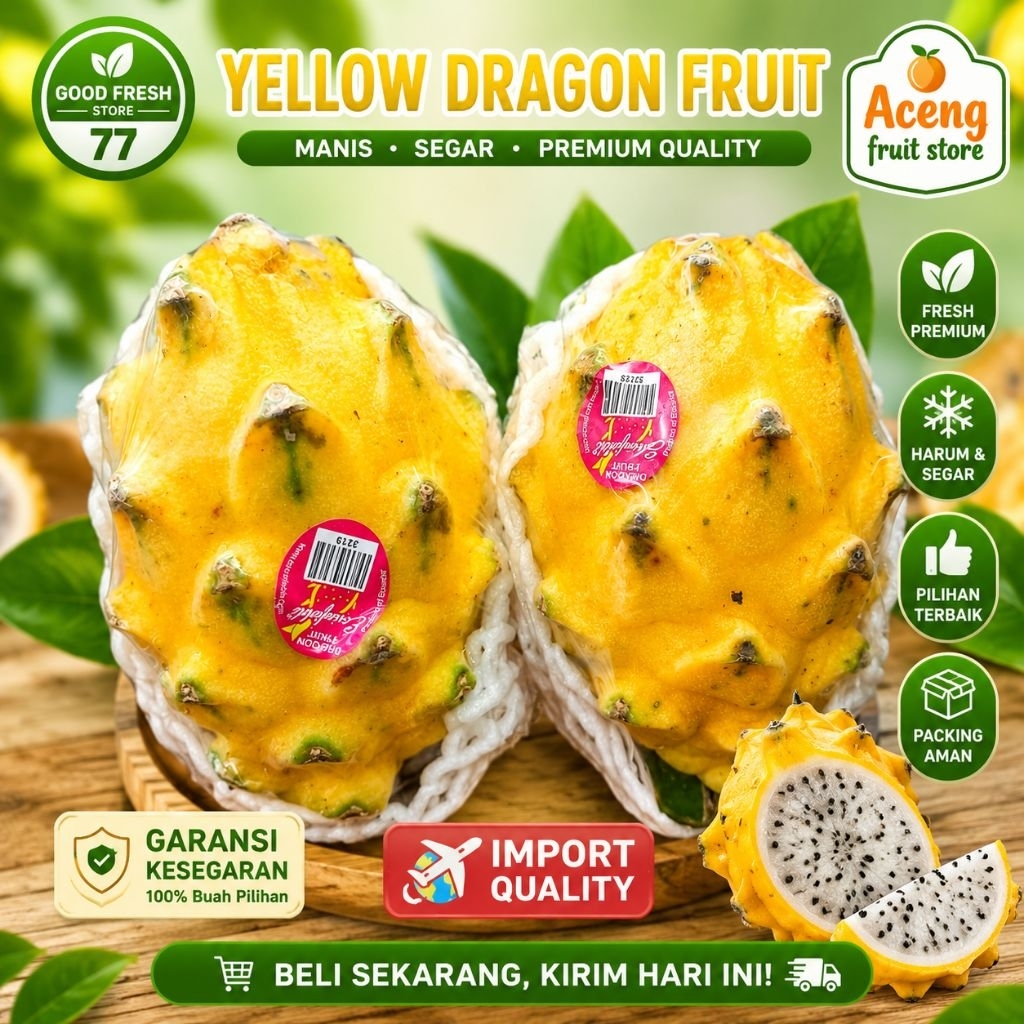 Buah naga kuning import Ekuador dragon yellow import quality fresh 1 kg