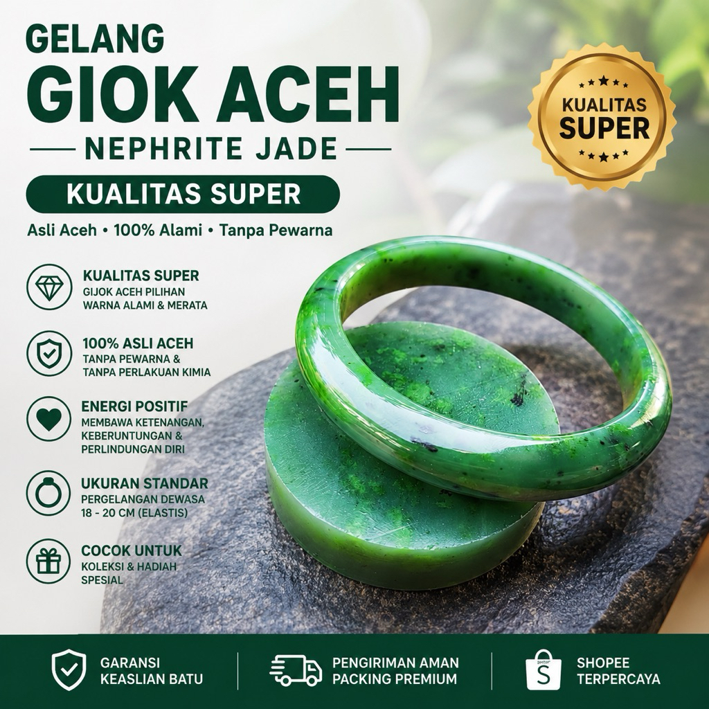 Gelang batu giok aceh Nephrite jade