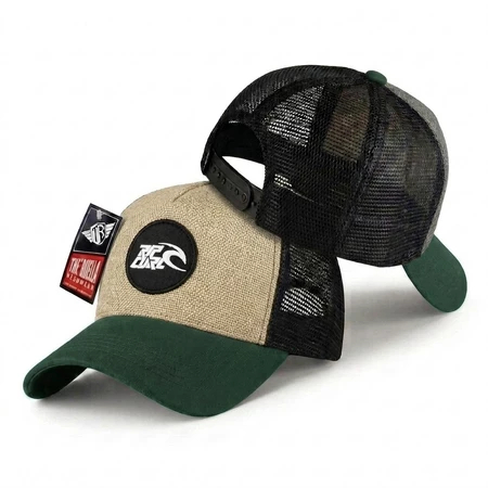 Topi Trucker Hat Vintage Hijau Army Cream Topi Pria Wanita Premium Distro