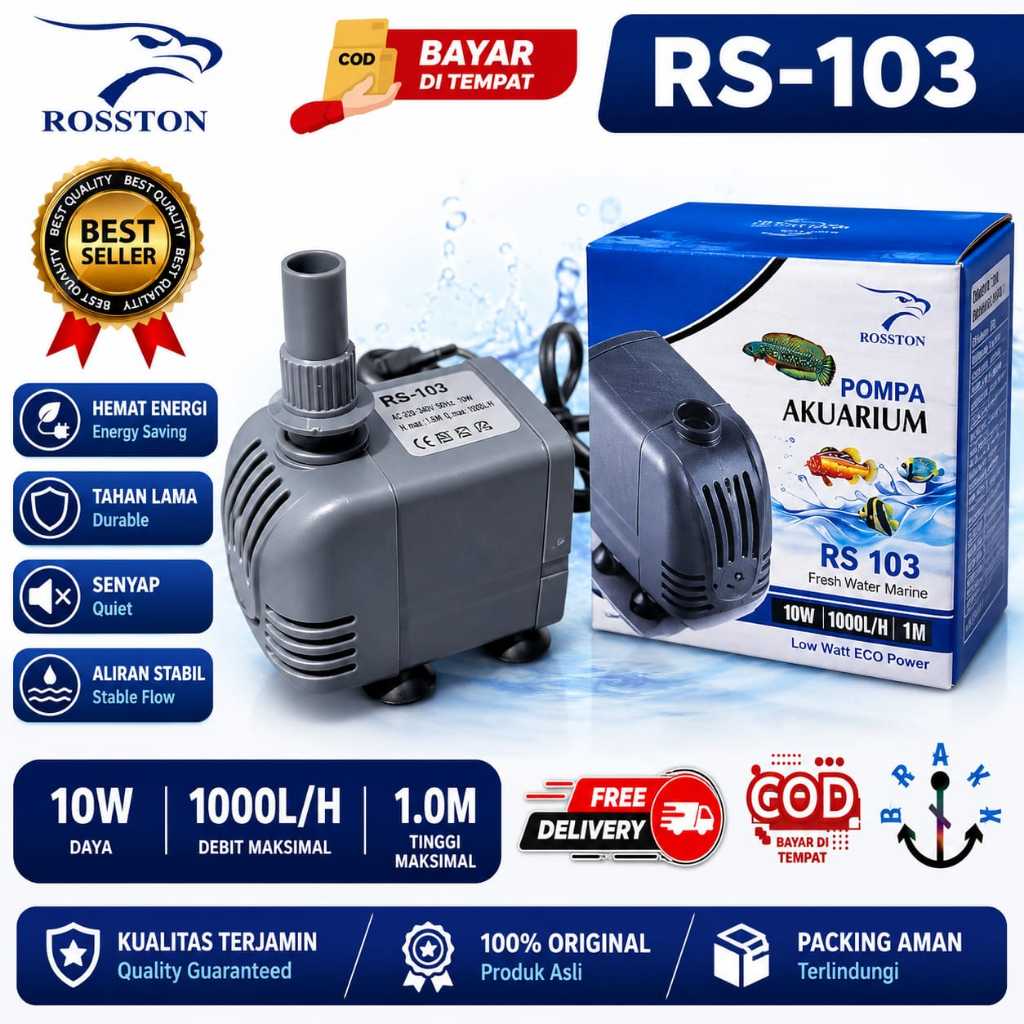 Pompa kolam Ikan koi 10 Watt - Mesin Pompa Air mancur Low Watt Rosston RS 103