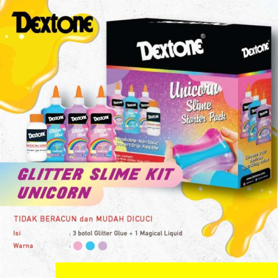 DEXTONE UNICORN GLITTER SLIME KIT STARTER SET PINK BIRU UNGU PACK ANAK COWOK CEWEK Aman Anak-Anak BI