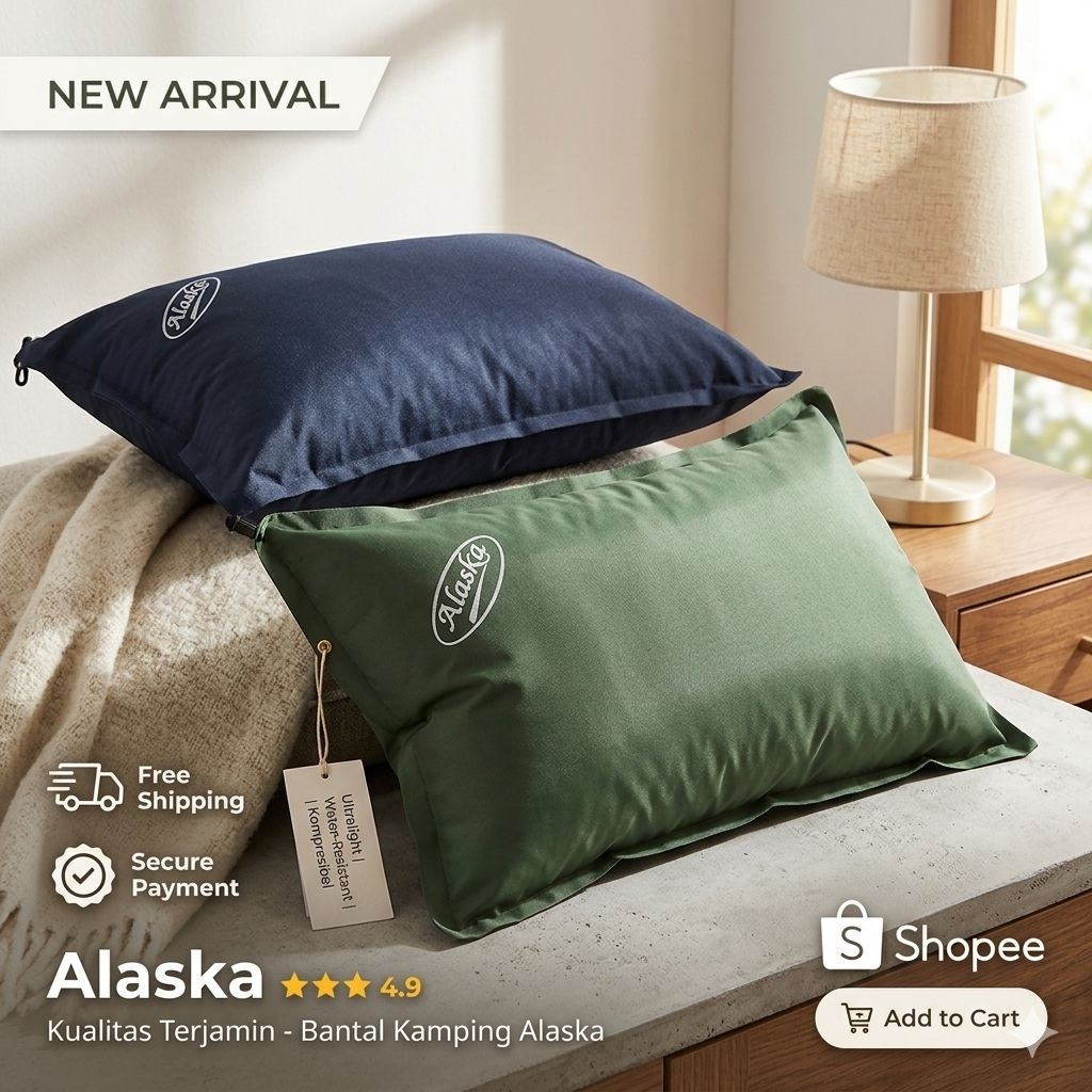 ​[TERMURAH] Bantal Tiup Alaska Original - Bantal Angin Camping Outdoor Gunung Bahan Tebal Anti Bocor