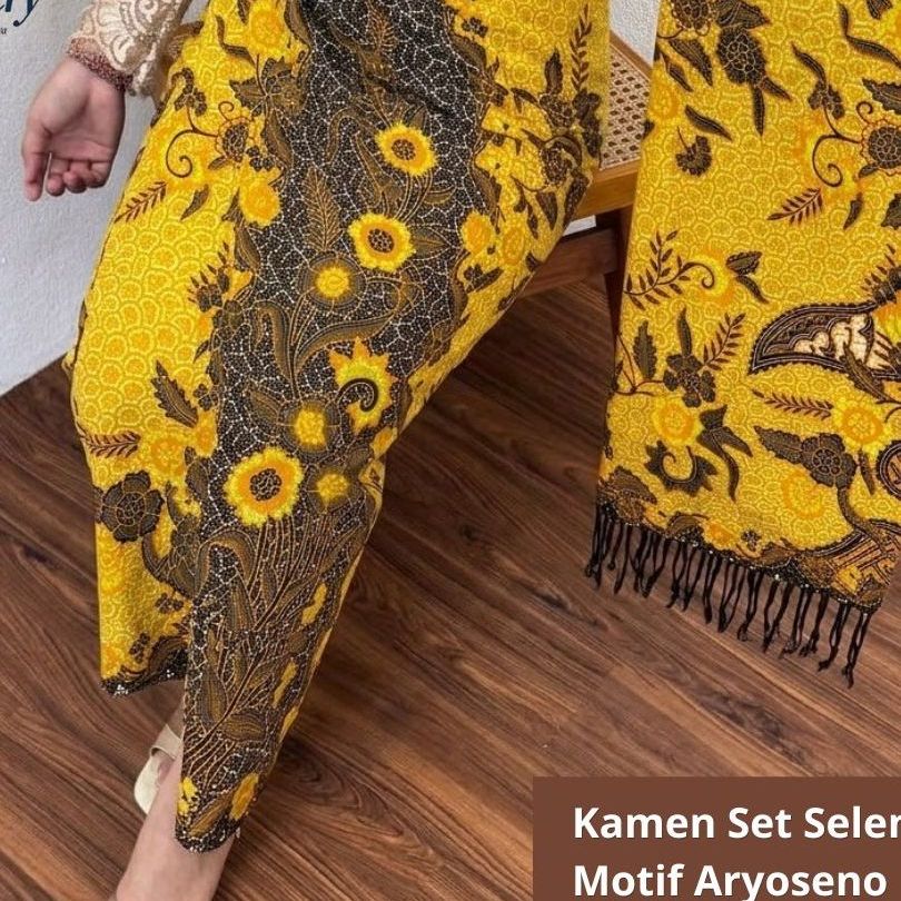 Suasagallery Kain Kamen Batik Set Selendang Bahan Sutra Dobby Cina ATBM Bertektur Timbul Motif Aryas