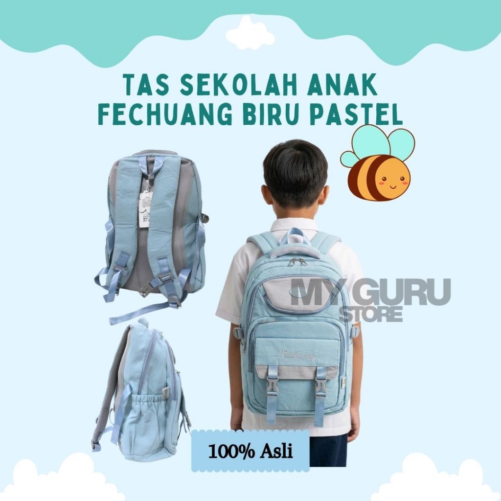 [PCS] TAS SEKOLAH ANAK FECHUANG BIRU PASTEL / TAS SEKOLAH ANAK FECHUANG / TAS ANAK [MUGURU STORE]