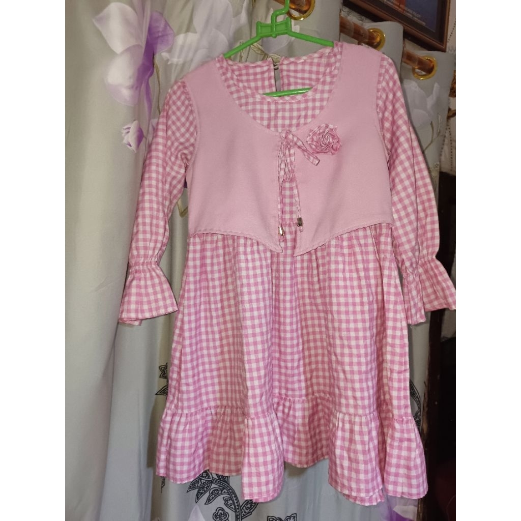 Dress Anak Kotak-Kotak Pink Preloved